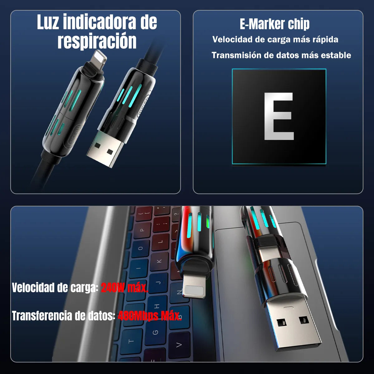 ⚡ Cable MFish™ 4 en 1 de Carga Rápida 240W