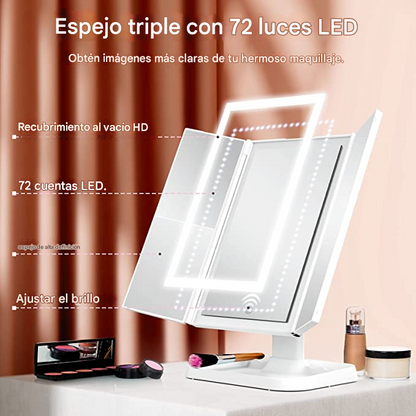 Espejo de Maquillaje LED de 3 Pliegues